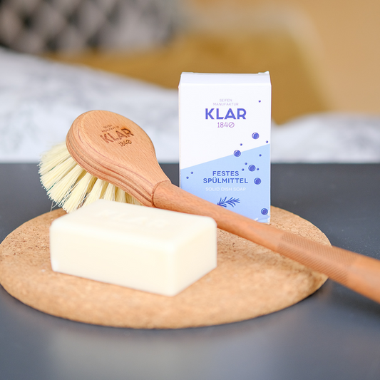 Set: Festes Spülmittel und Spülbürste aus Holz Klar Seifen