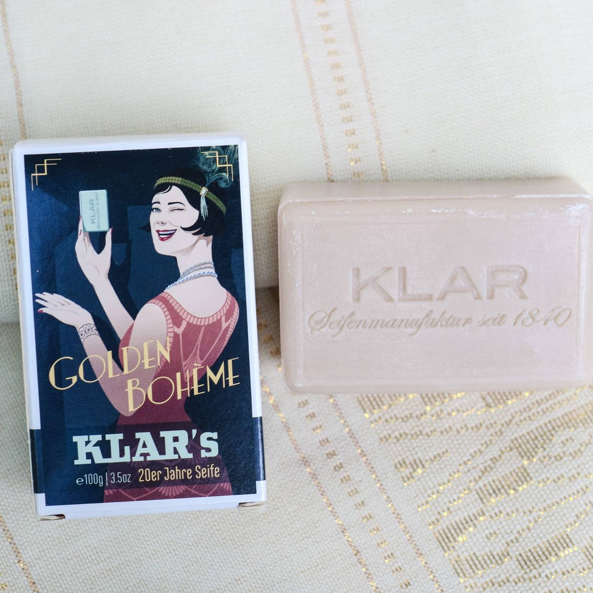 20er Retro Seife Golden Bohème 100g, Cosmos zertifiziert, palmölfrei Klar Seifen