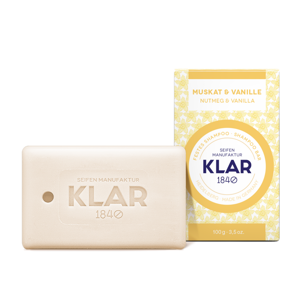 festes Shampoo Muskat & Vanille 100g (für normales Haar) Klar Seifen
