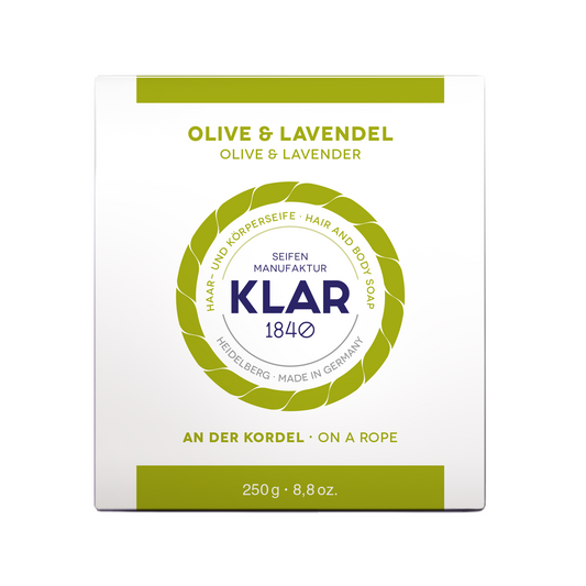 Haar- & Körperseife Olive/Lavendel 250g, Cosmos zertifiziert, palmölfrei Klar Seifen