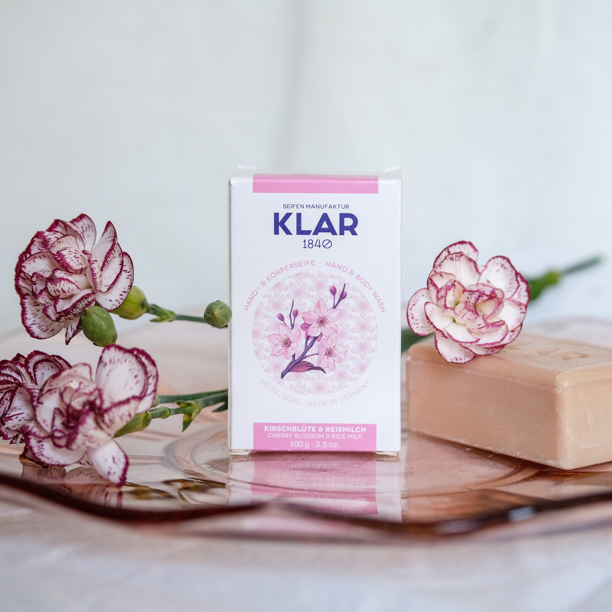 Kirschblüte- & Reismilchseife 100g, Cosmos zertifiziert, palmölfrei Klar Seifen
