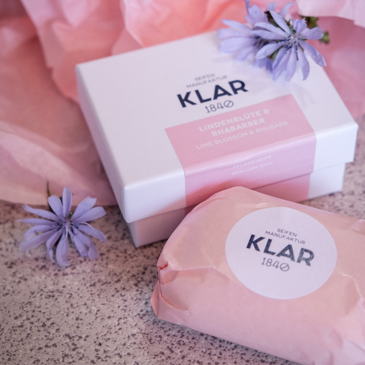 Pflegeseife Lindenblüte & Rhabarber 135g, palmölfrei Klar Seifen