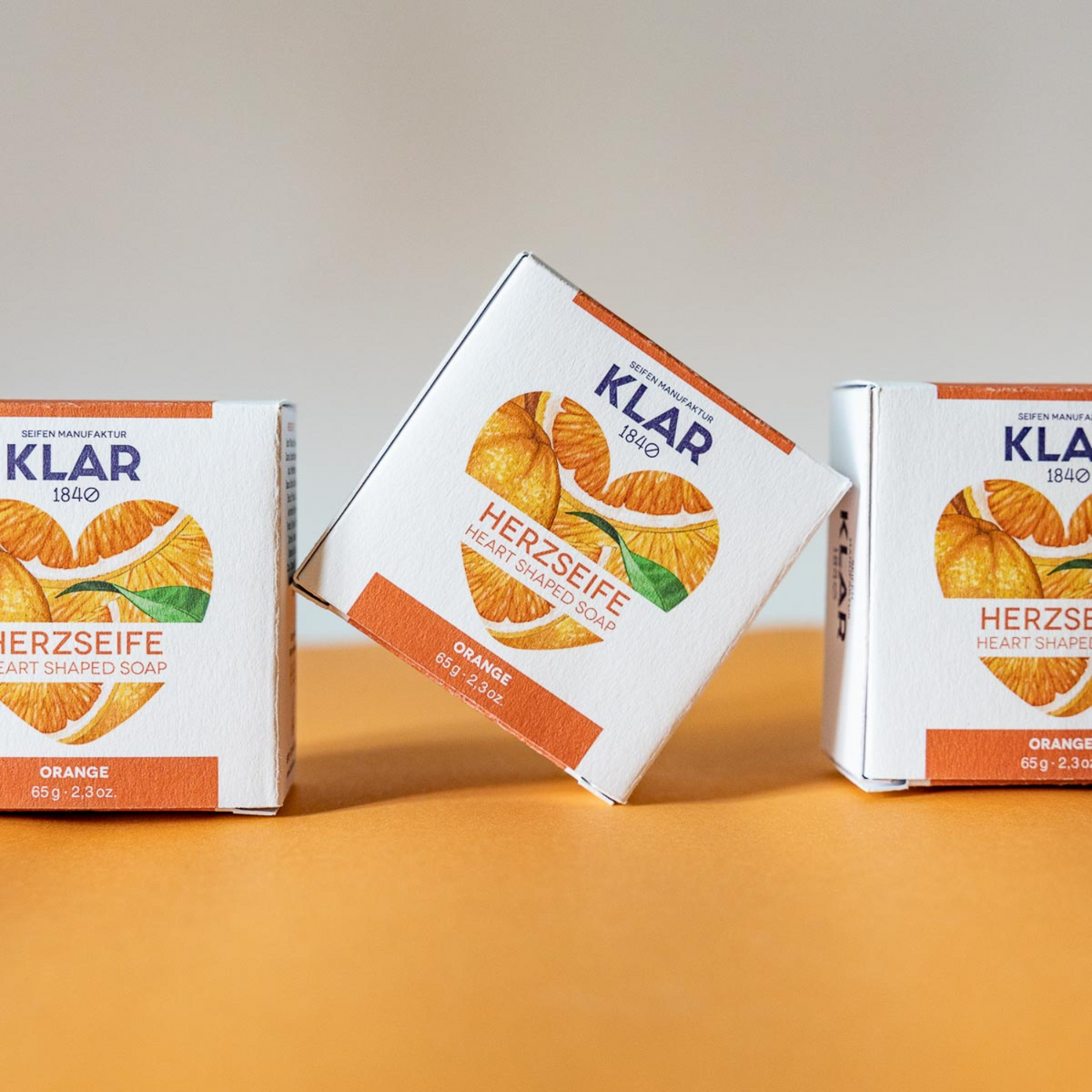 Herzseife Orange 65g, palmölfrei Klar Seifen