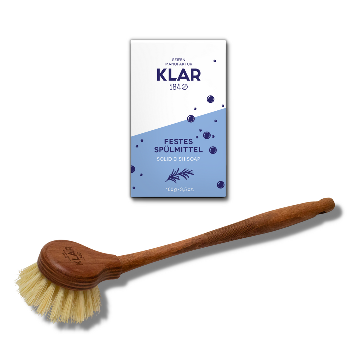 Set: Festes Spülmittel und Spülbürste aus Holz Klar Seifen
