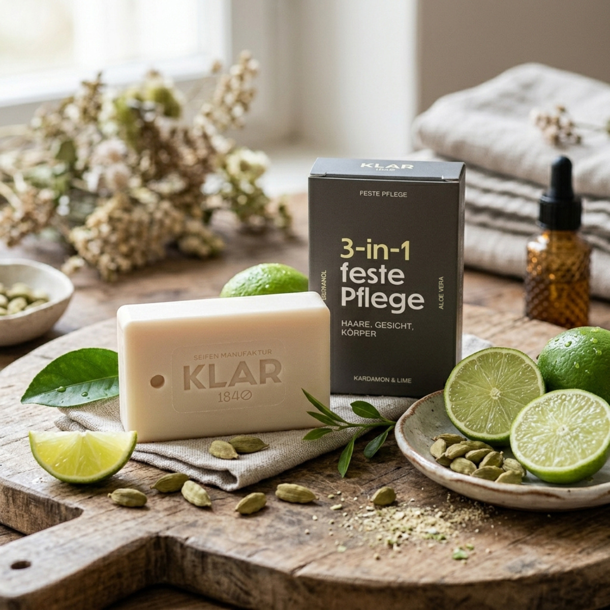 3-in-1 Feste Dusche Kardamom & Limette für Haare, Gesicht und Körper 100g