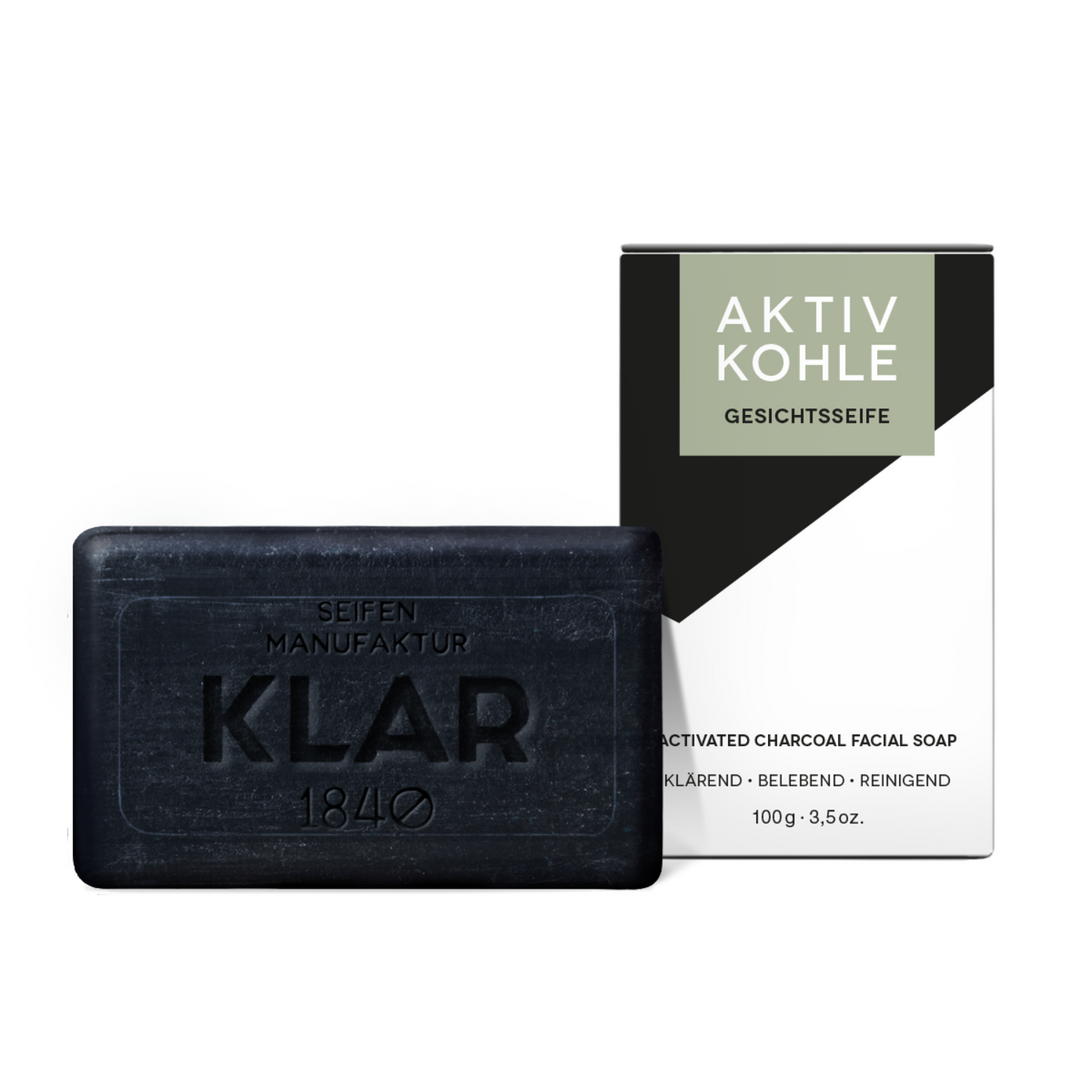 Aktivkohleseife 100g, Cosmos zertifiziert, palmölfrei Klar Seifen