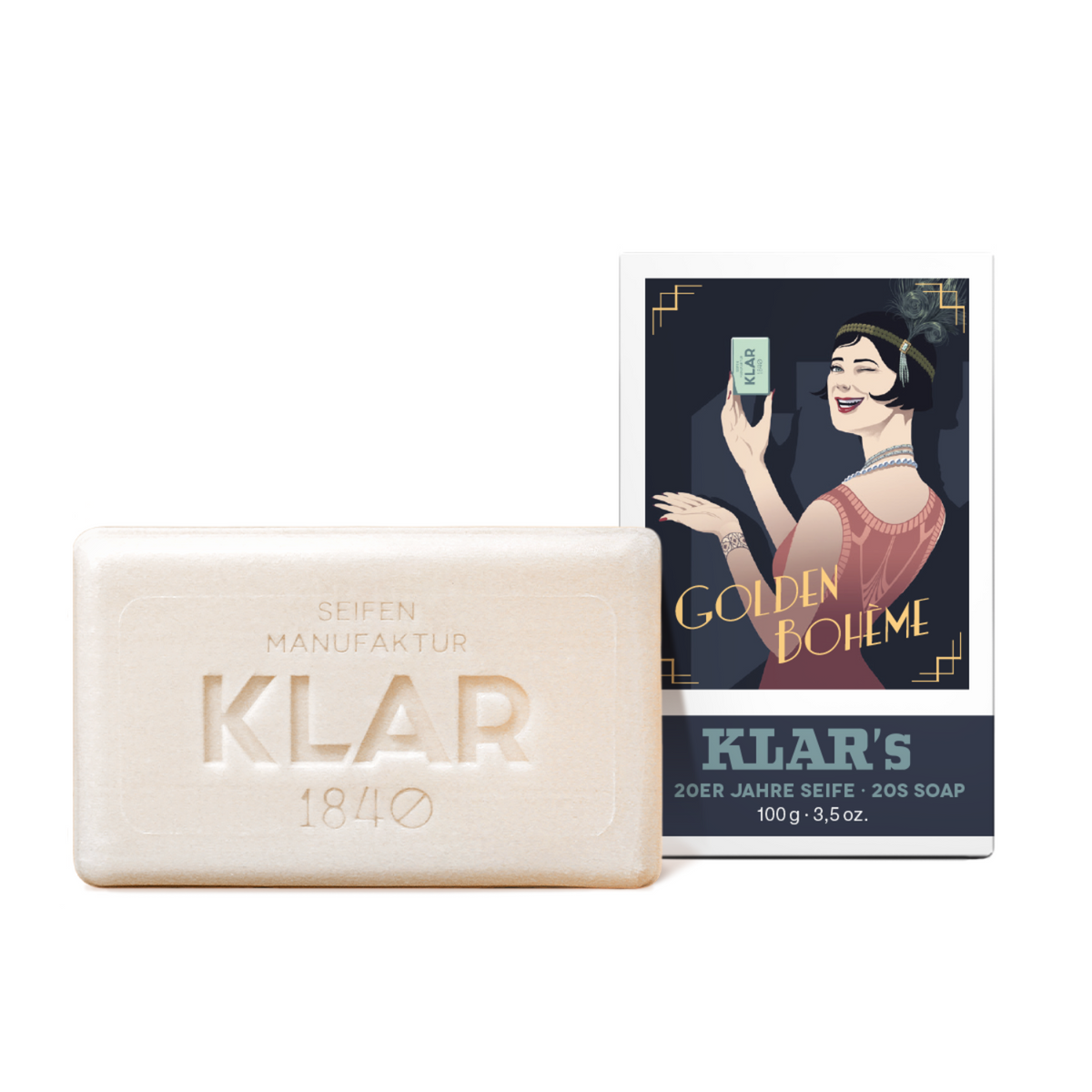 20er Retro Seife Golden Bohème 100g, Cosmos zertifiziert, palmölfrei Klar Seifen