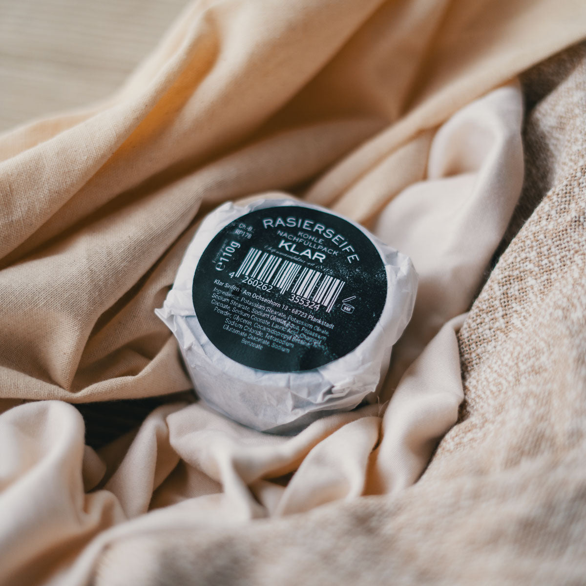 Rasierseife Aktivkohle Nachfüllpack 110g, palmölfrei Klar Seifen
