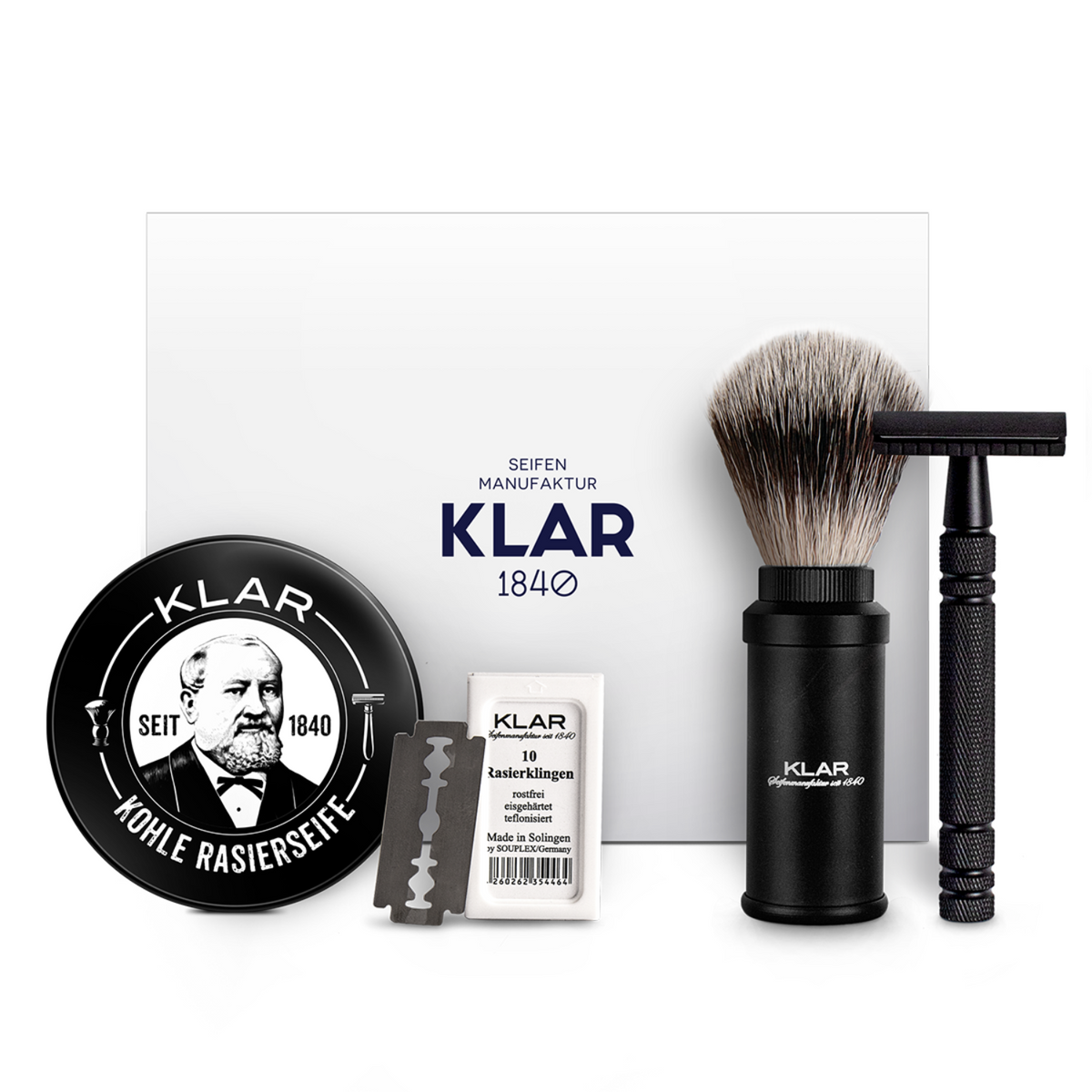 Geschenkbox: Rasur schwarz Klar Seifen