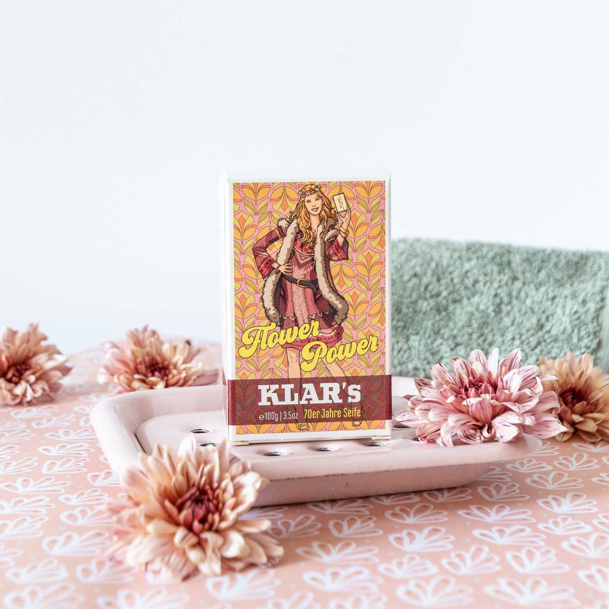 70er Retro Seife Flower Power 100g, Cosmos zertifiziert, palmölfrei Klar Seifen